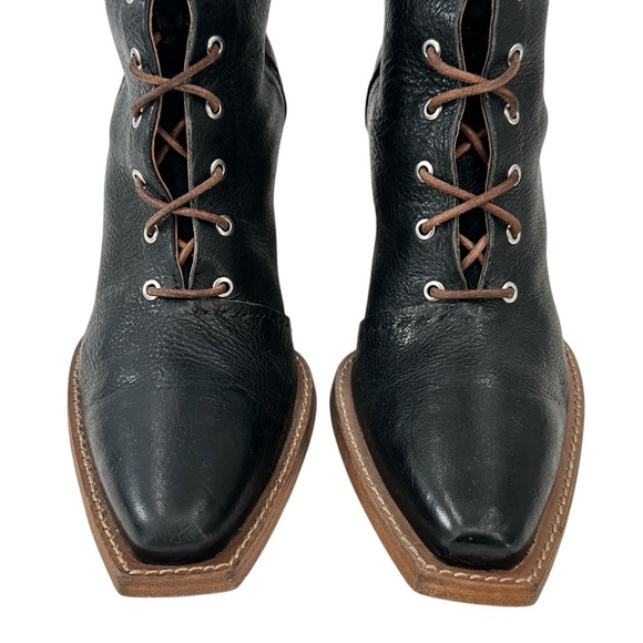 Free People We The Free Canyon Black Pointed Toe Leather Lace Up Boots sz 10 - Picture 5 of 11